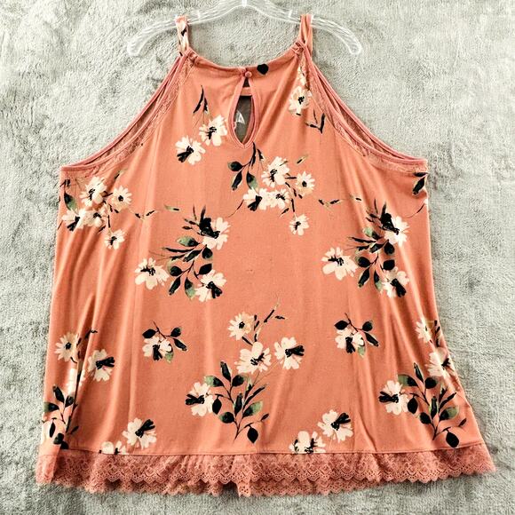 Womens 4X Torrid Floral Peach Studio Knit High Neck Keyhole Top New Defects - Picture 4 of 13
